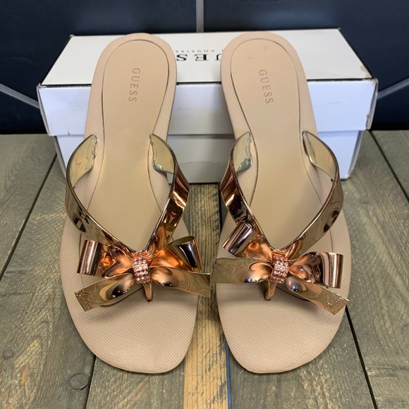 Womens Guess Gold Texture Rose Gold Sandals Size 9 - Picture 3 of 6